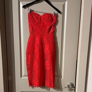 For Love And Lemons Strapless Red Lace Dress